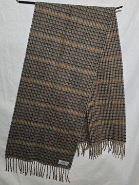 Vtg Jordan Marsh W.Germany Cashmere Scarf Brown Black Gray Plaid